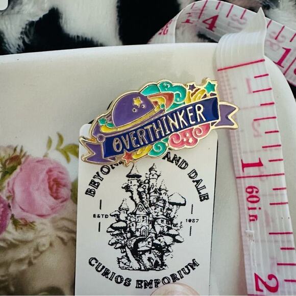 Overthinker Lapel Pin Brooch NWT Accessories Anxiety Indie Purple 80s Green - Picture 3 of 4